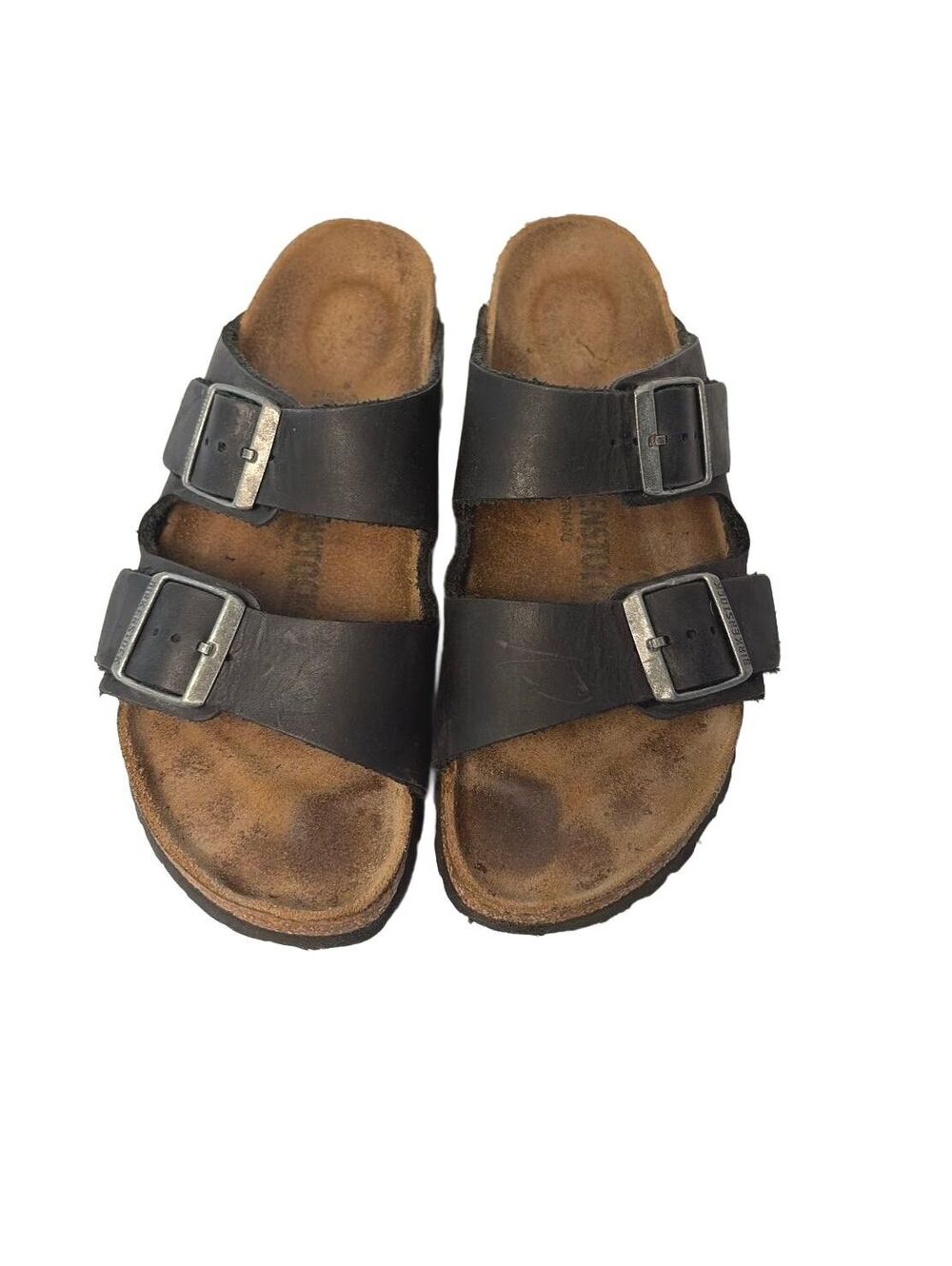 BIRKENSTOCK Arizona Black Oiled Leather Two Strap Sandals Womens 8 Mens 6 EU 39